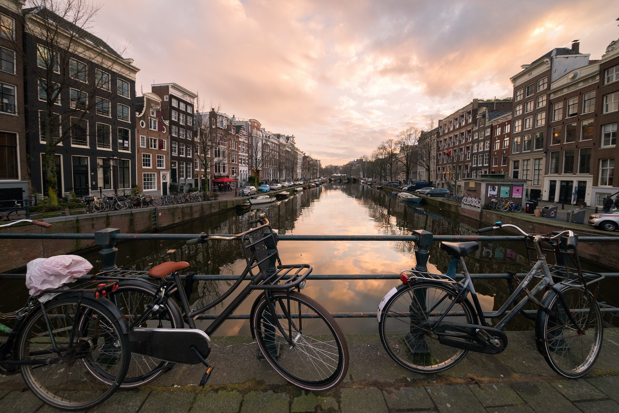 Bikes in Amsterdam at sunset