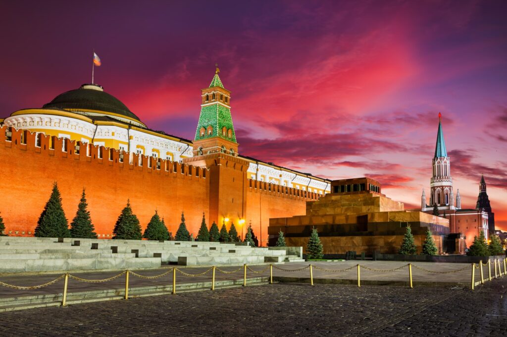 Sunset at Red Square, Moscow Kremlin and Lenin mausoleum, Moscow, Russia