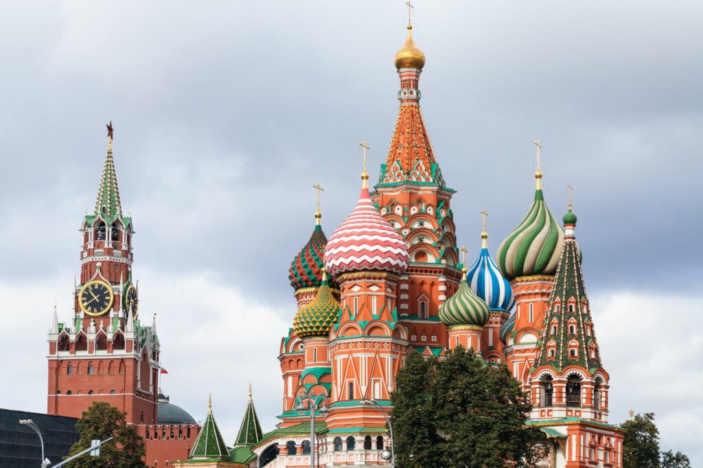 view of Saint Basil Cathedral and Spasskaya Tower