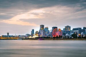 Montreal city skyline during sunset with waterfront