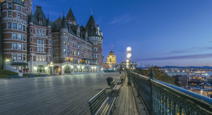 54848,Chateau Frontecac illuminated at night, Quebec, Canada