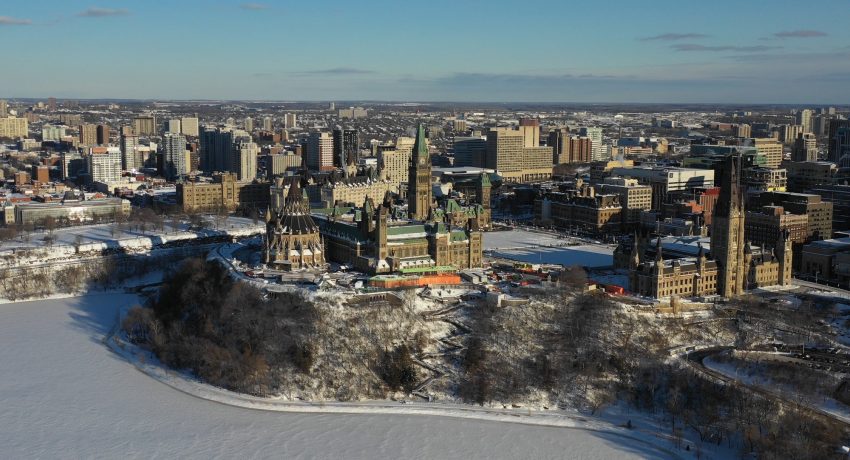 Aerial view of Parliament hill in Ottawa