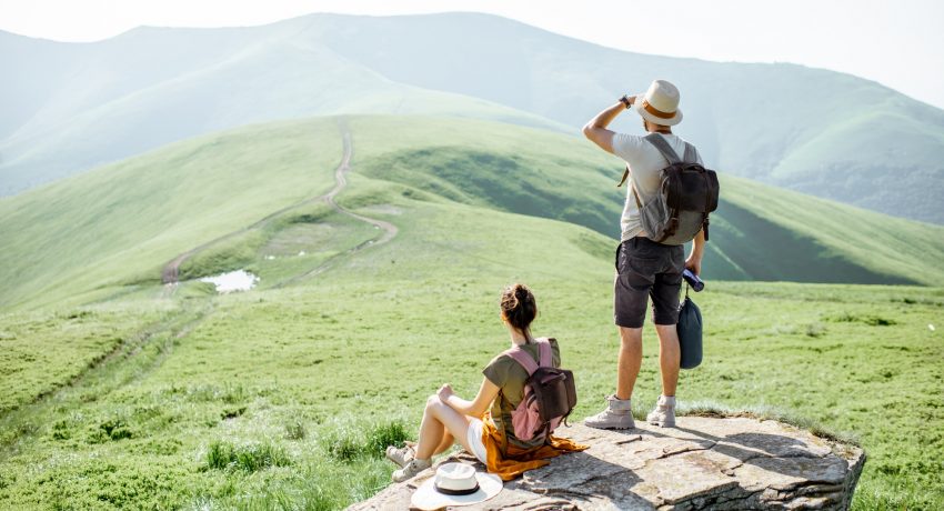 Couple traveling in the mountains