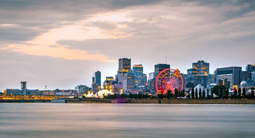 Montreal city skyline during sunset with waterfront